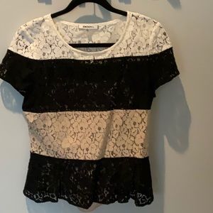 DKNYC Black Cream Taupe Lace M Peplum Style Blouse
